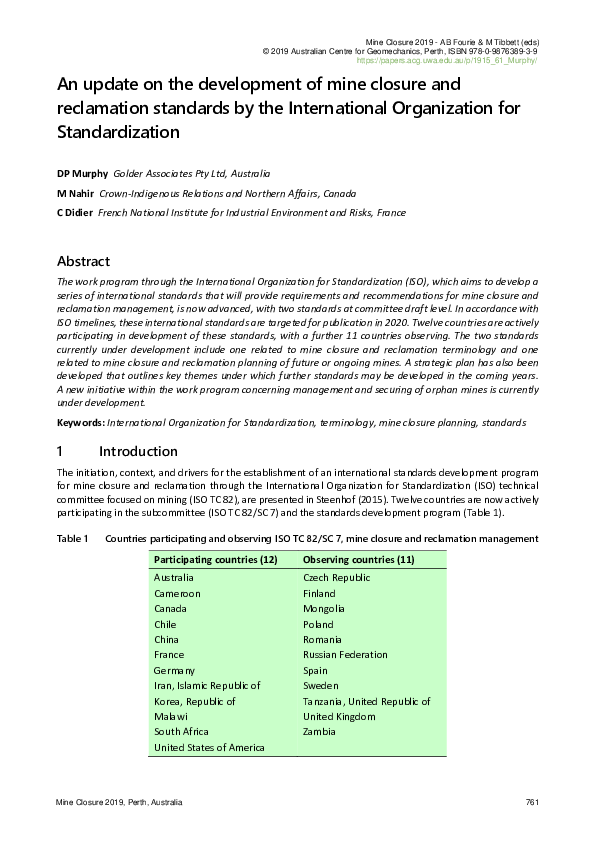 (PDF) An update on the development of mine closure and reclamation ...