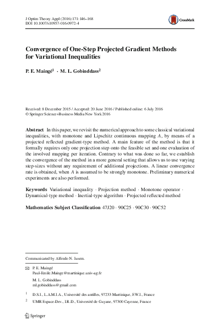 (PDF) Convergence of One-Step Projected Gradient Methods for ...