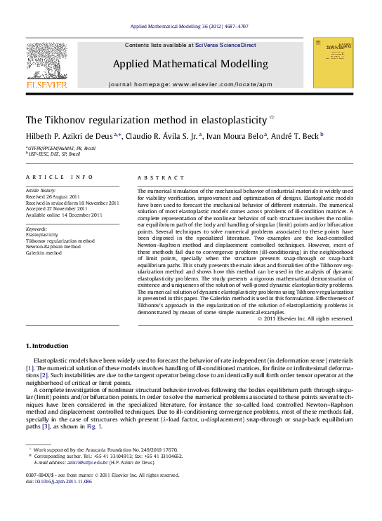 (PDF) The Tikhonov regularization method in elastoplasticity