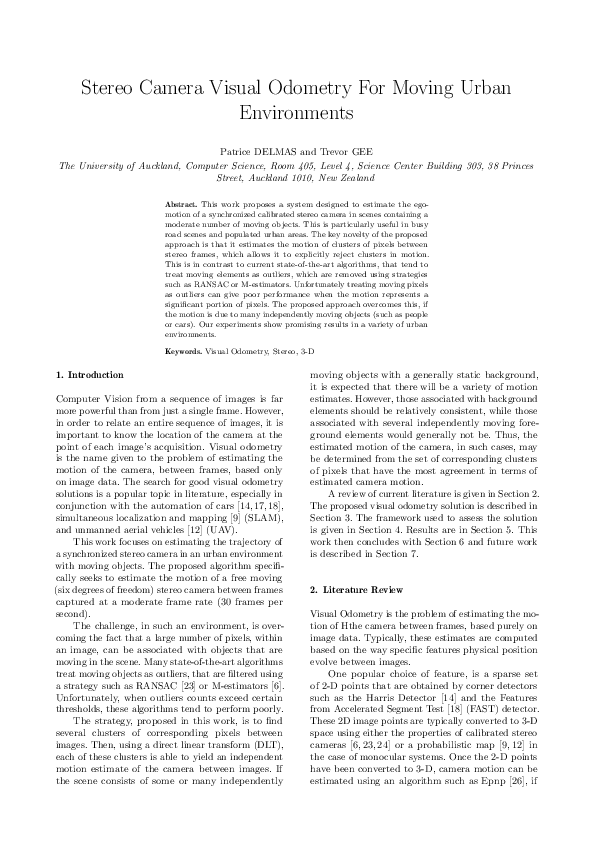 (PDF) Stereo camera visual odometry for moving urban environments