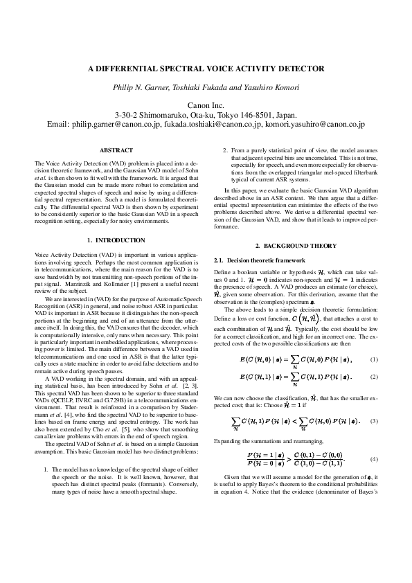 (PDF) A differential spectral voice activity detector