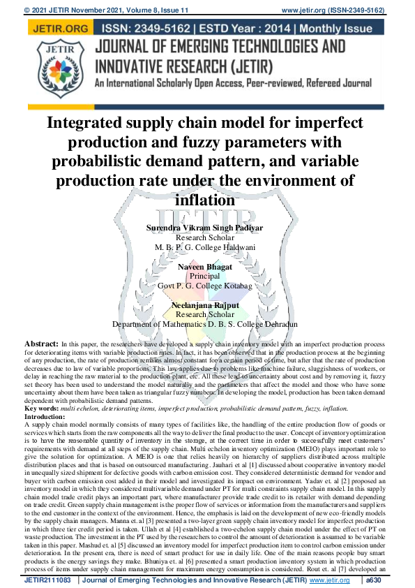 (PDF) Integrated supply chain model for imperfect production and fuzzy ...
