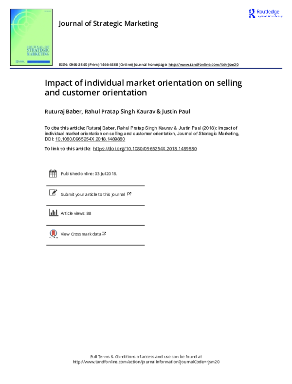 (PDF) Impact of individual market orientation on selling and customer ...