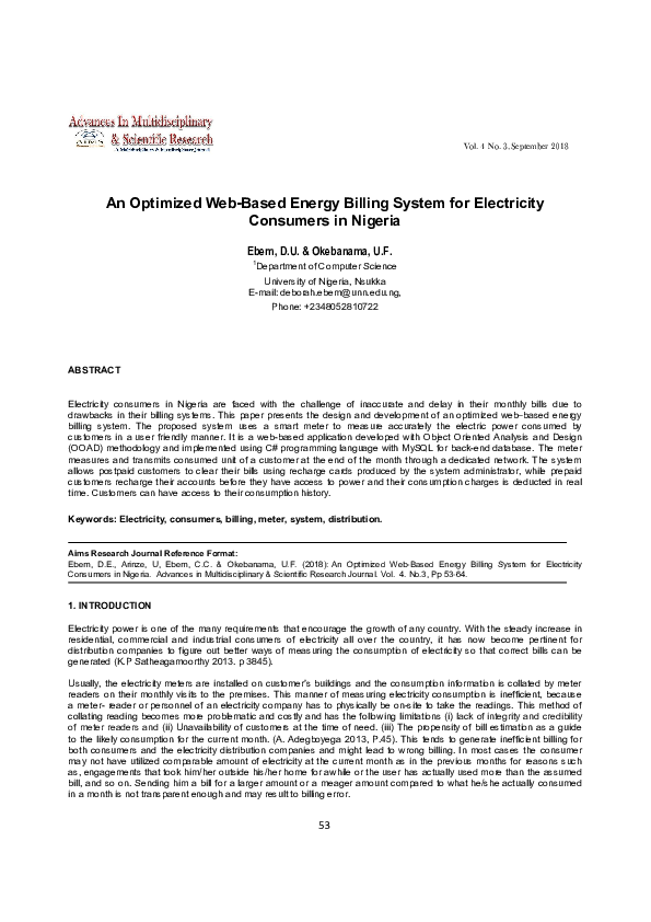 (PDF) An Optimized Web-Based Energy Billing System for Electricity ...