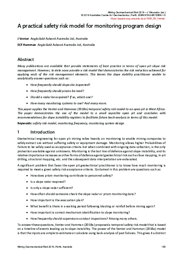 (PDF) A practical safety risk model for monitoring program design
