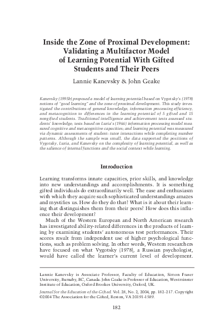 (PDF) Inside the Zone of Proximal Development: Validating a Multifactor ...