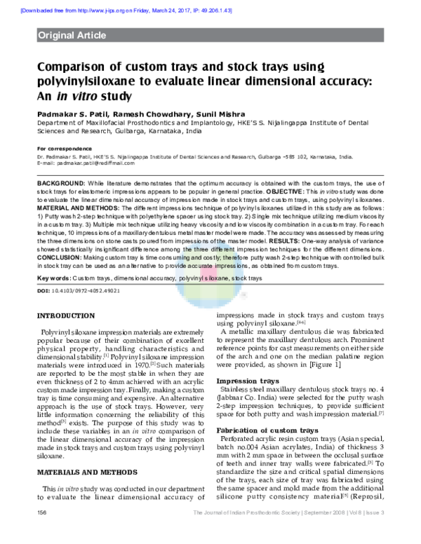 (PDF) Comparison of custom trays and stock trays using ...