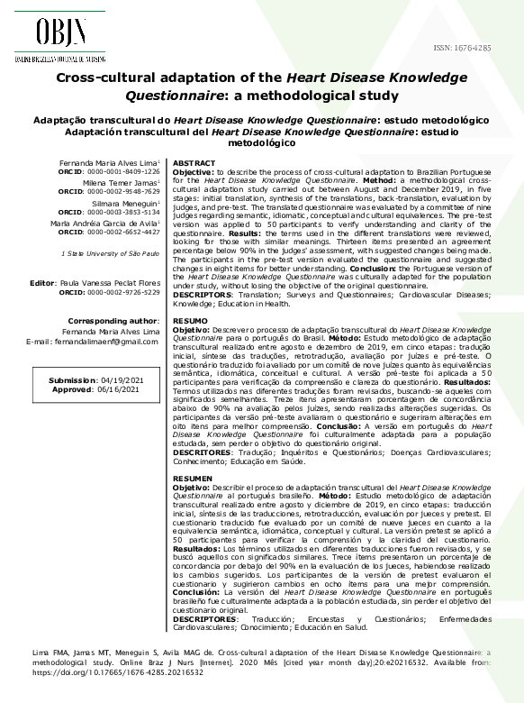  pdf adapta o transcultural do heart disease knowledge questionnaire