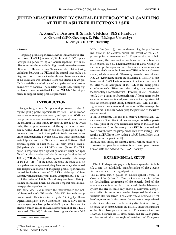 (PDF) Jitter measurement by spatial electrooptical sampling at the