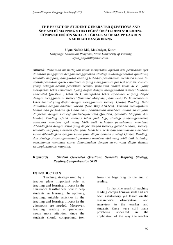 (PDF) The Effect of Student-Generated Questions and Semantic Mapping ...