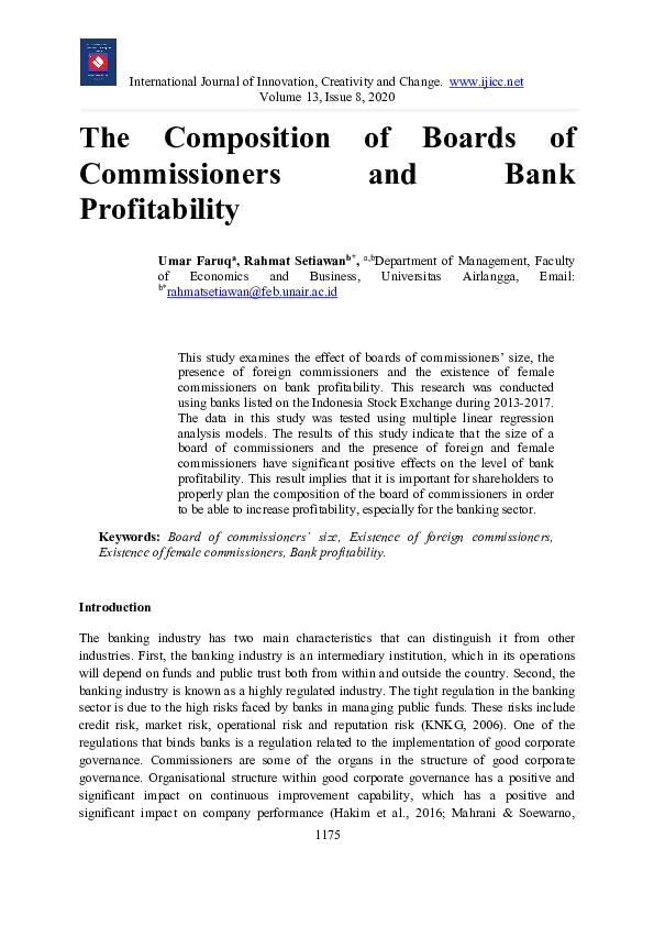 (PDF) The Composition of Boards of Commissioners and Bank Profitability
