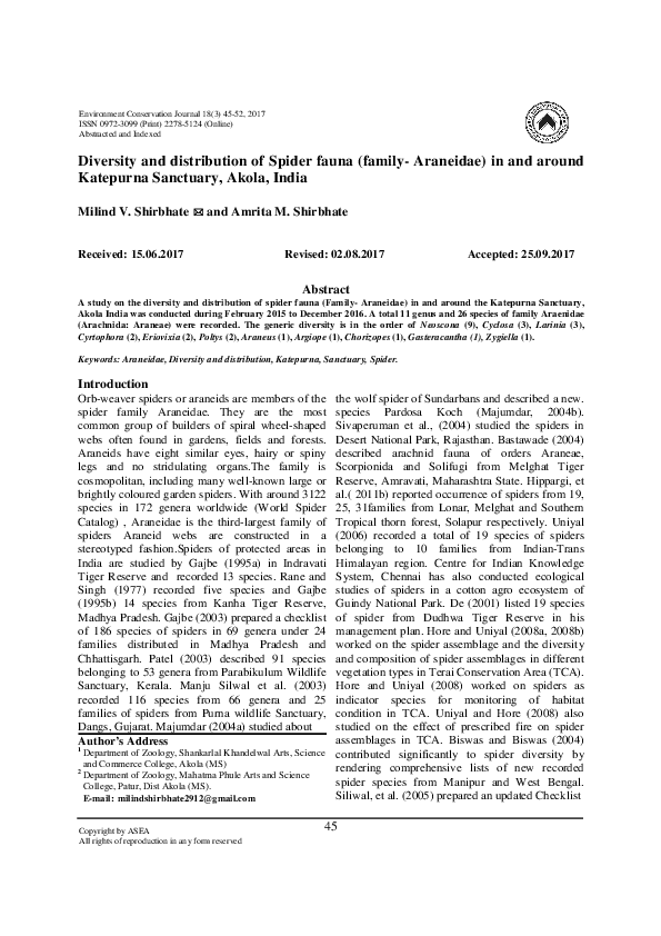 (PDF) Diversity and distribution of Spider fauna (family- Araneidae) in ...