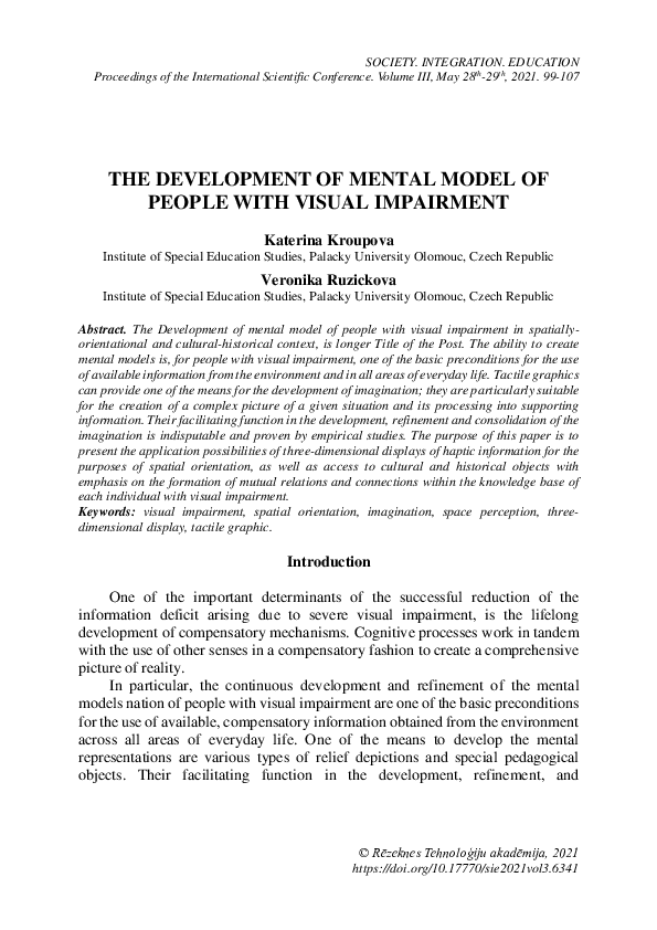 (PDF) The Development of Mental Model of People with Visual Impairment