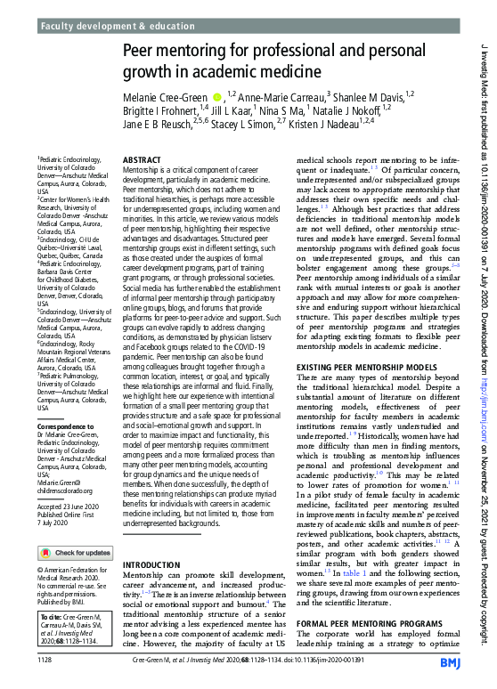 (PDF) Peer mentoring for professional and personal growth in academic ...