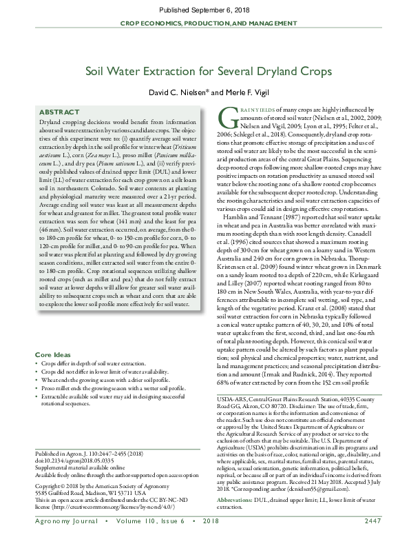 (PDF) Soil Water Extraction for Several Dryland Crops