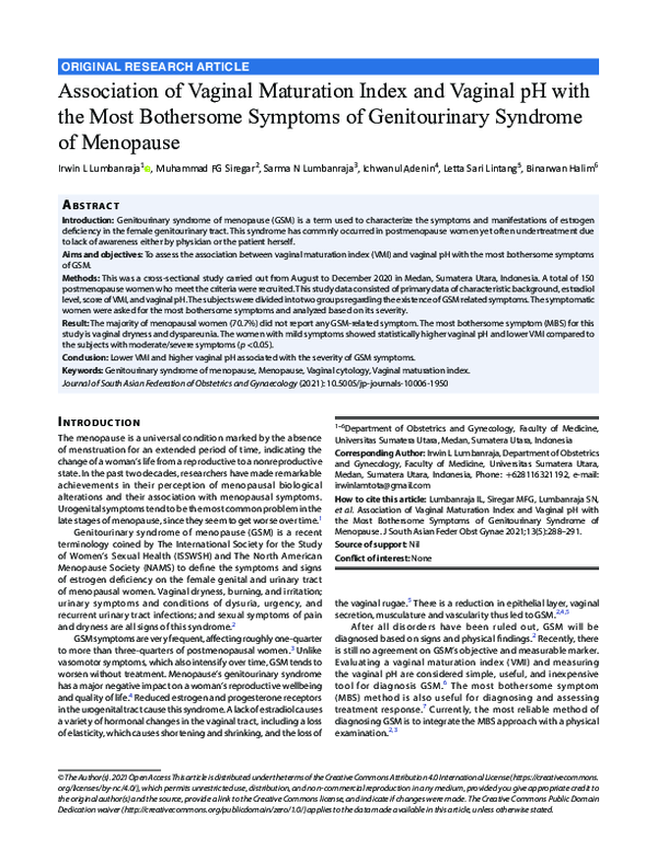 (PDF) Association of Vaginal Maturation Index and Vaginal pH with the ...