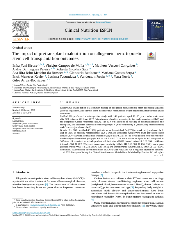 (PDF) The impact of pretransplant malnutrition on allogeneic ...
