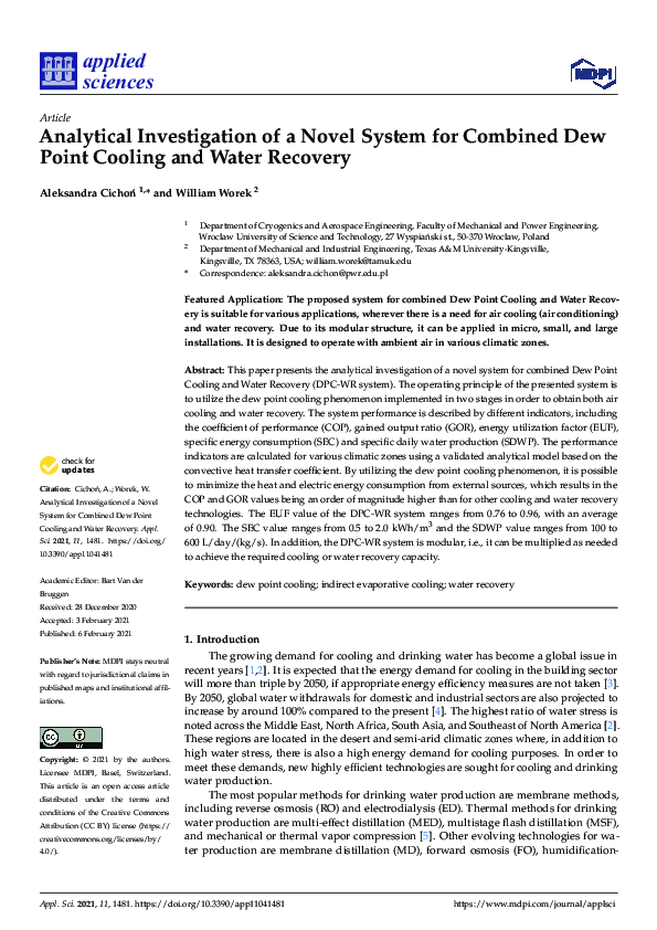 (PDF) Analytical Investigation of a Novel System for Combined Dew Point ...