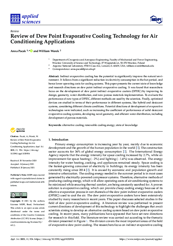 (PDF) Review of Dew Point Evaporative Cooling Technology for Air ...