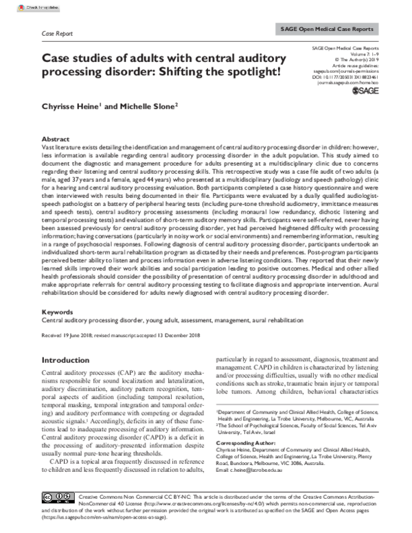 (PDF) Case studies of adults with central auditory processing disorder ...