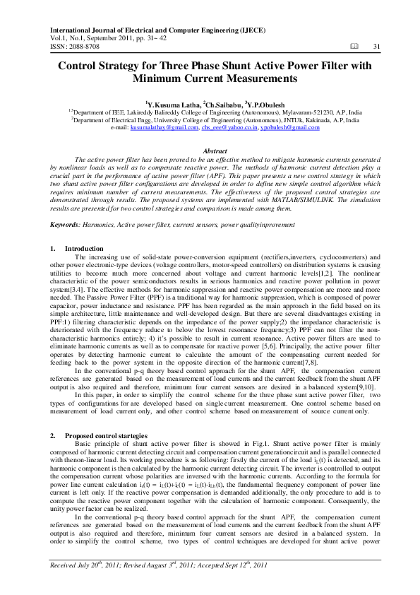 (PDF) Control Strategy for Three Phase Shunt Active Power Filter with ...