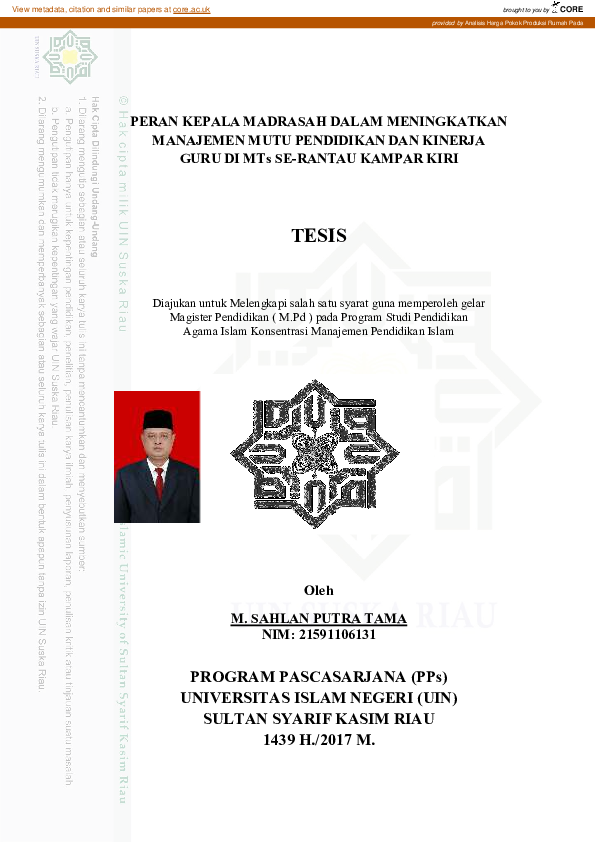 (PDF) Peran Kepala Madrasah Dalam Meningkatkan Manajemen Mutu ...