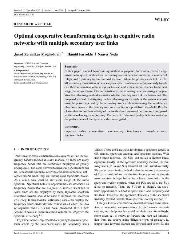 (PDF) Optimal cooperative beamforming design in cognitive radio ...
