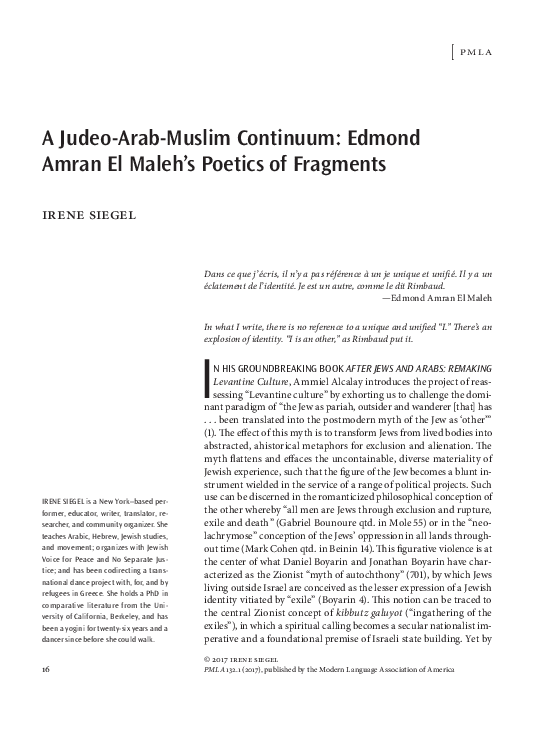 (PDF) A Judeo-Arab-Muslim Continuum: Edmond Amran El Maleh's Poetics of ...