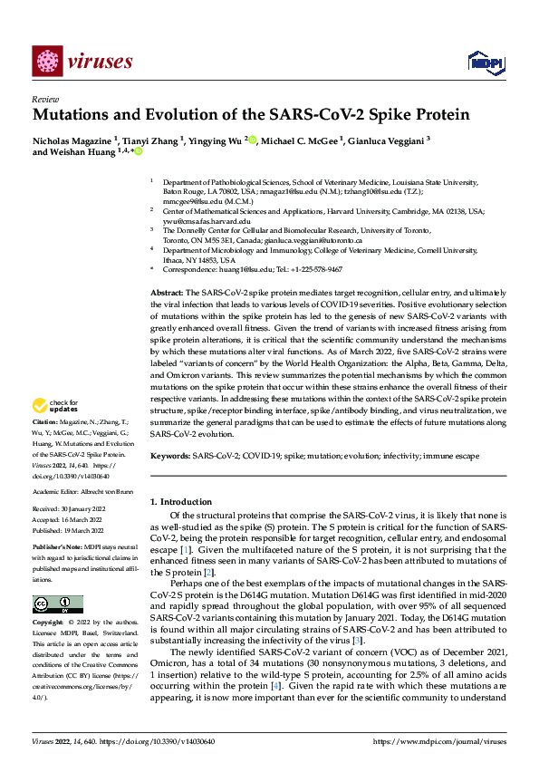 (PDF) Mutations and Evolution of the SARS-CoV-2 Spike Protein