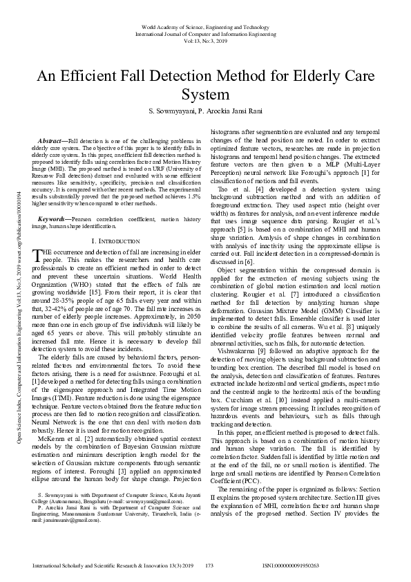 (PDF) An Efficient Fall Detection Method for Elderly Care System