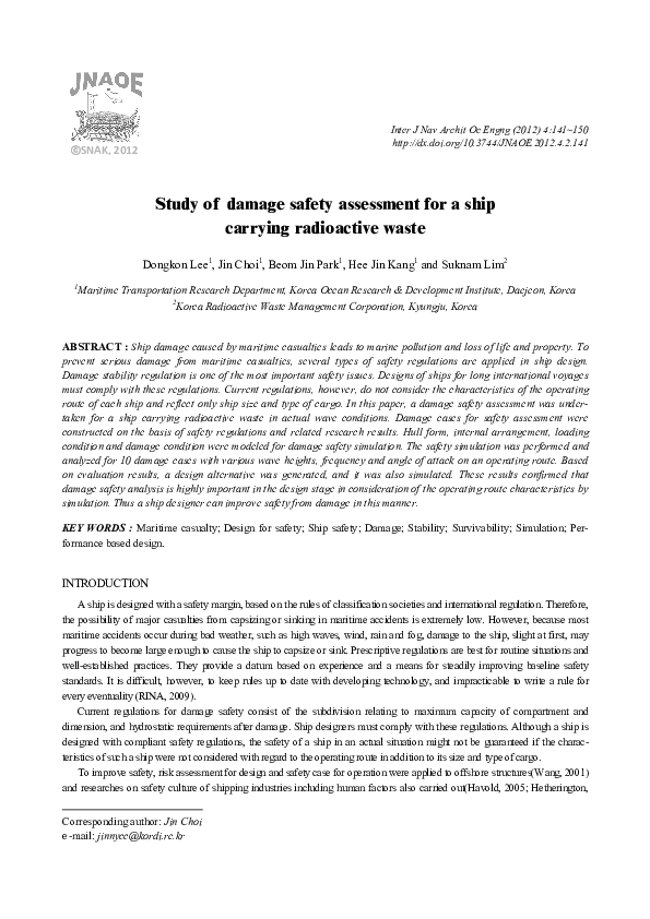 (PDF) Study of damage safety assessment for a ship carrying radioactive ...