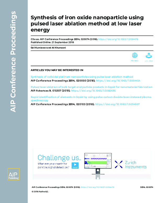 (PDF) Synthesis of iron oxide nanoparticle using pulsed laser ablation ...