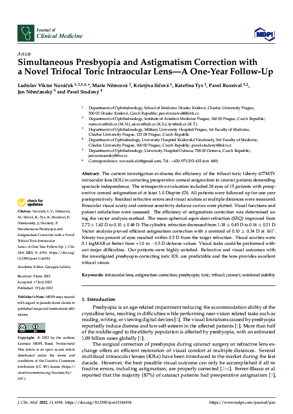 (PDF) Simultaneous Presbyopia and Astigmatism Correction with a Novel ...