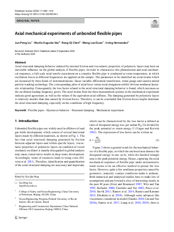 (PDF) Axial mechanical experiments of unbonded flexible pipes
