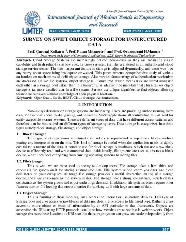 (PDF) Survey on Swift Object Storage for Unstructured Data
