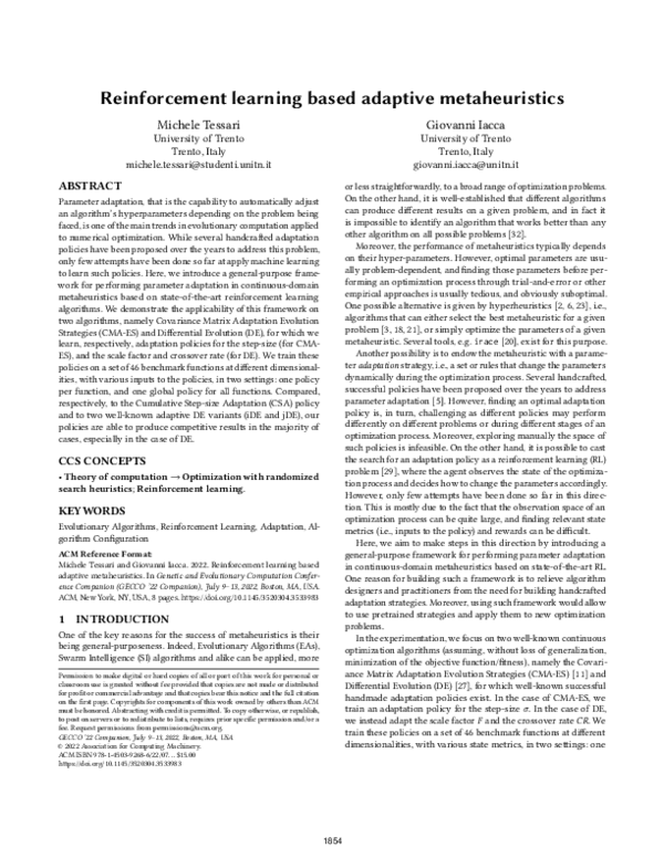 (PDF) Reinforcement learning based adaptive metaheuristics