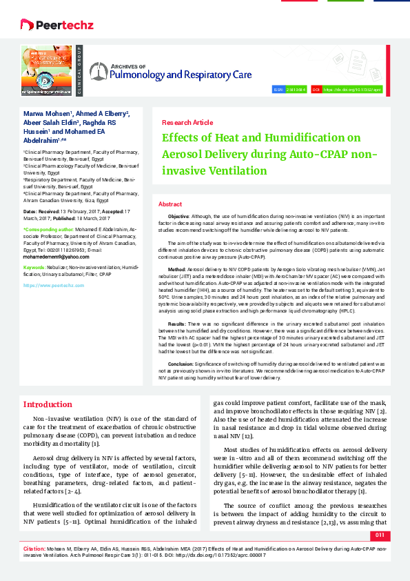 (PDF) Effects of Heat and Humidification on Aerosol Delivery during ...
