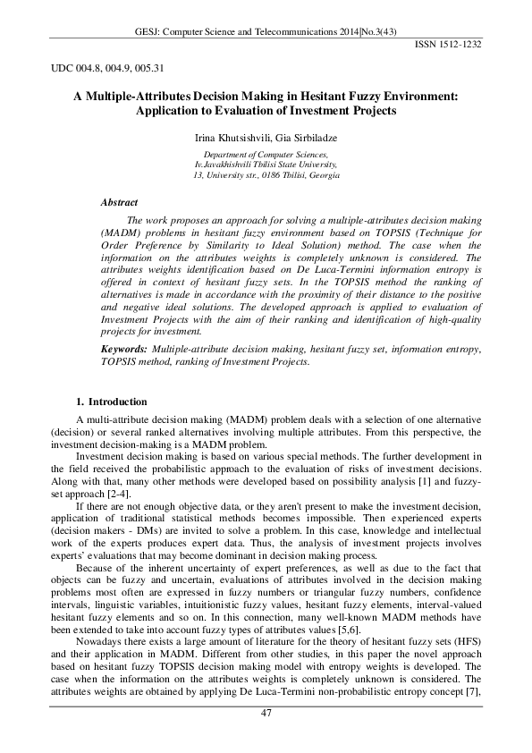 (PDF) A Multiple-Attributes Decision Making in Hesitant Fuzzy ...