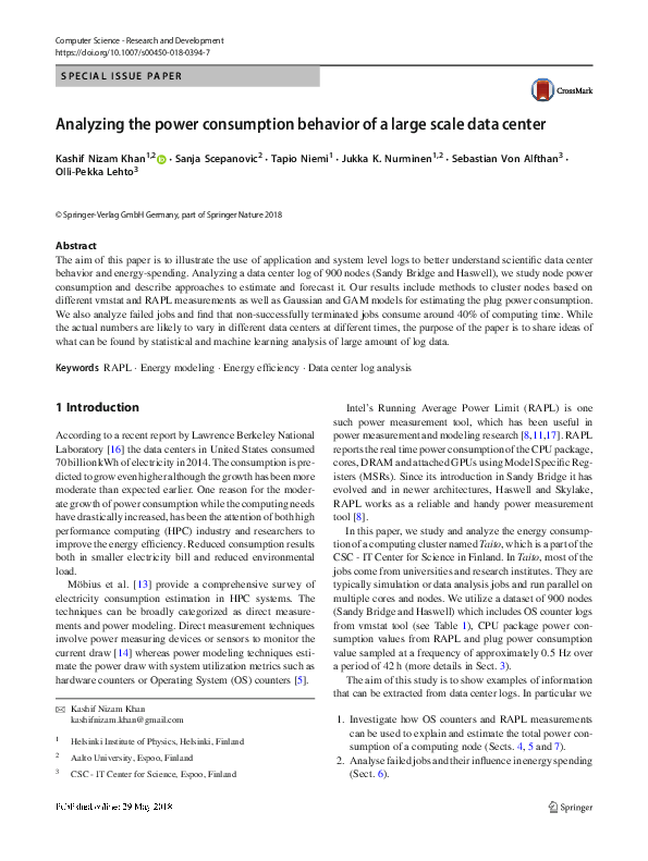 (PDF) Analyzing the power consumption behavior of a large scale data center