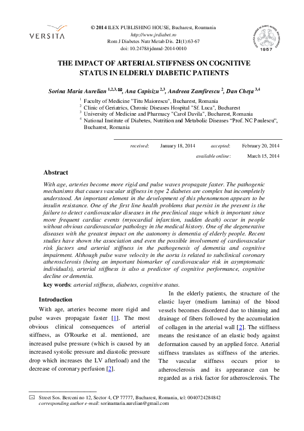 (PDF) The impact of arterial stiffness on cognitive status in elderly ...