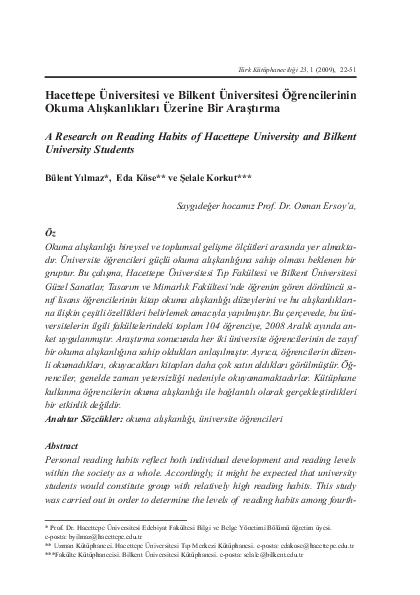 (PDF) A Research on Reading Habits of Hacettepe University and Bilkent ...