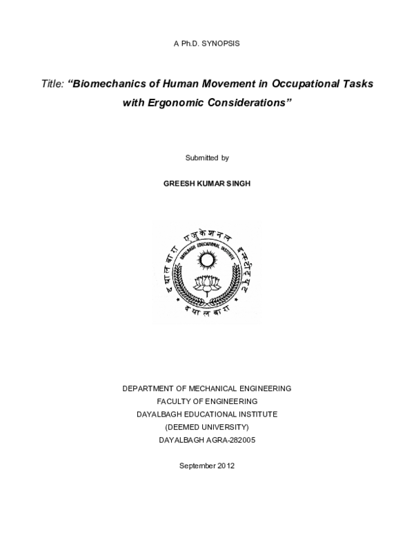 (PDF) Biomechanics of Human Movement in Occupational Tasks with ...