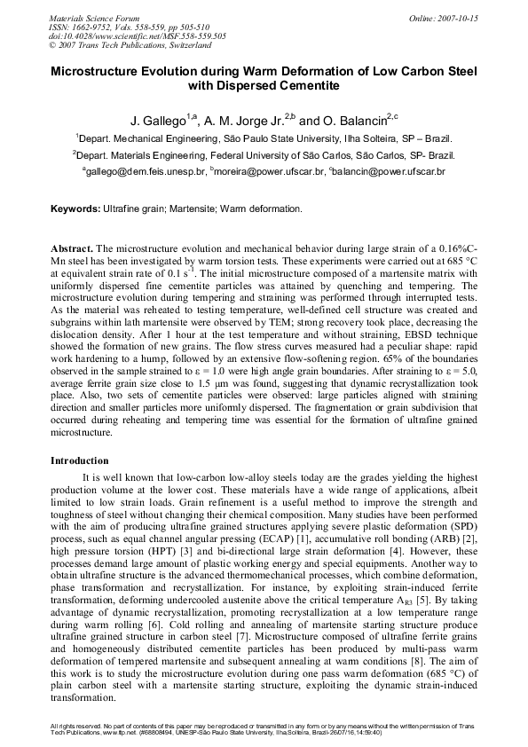 (PDF) Microstructure Evolution during Warm Deformation of Low Carbon ...