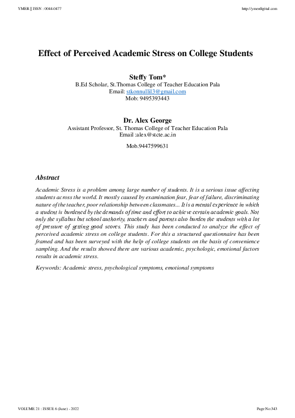 (PDF) Effect of Perceived Academic Stress on College Students