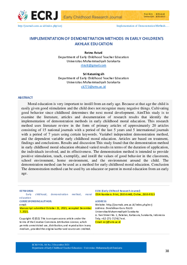 (PDF) Implementation of Demonstration Methods in Early Children's ...