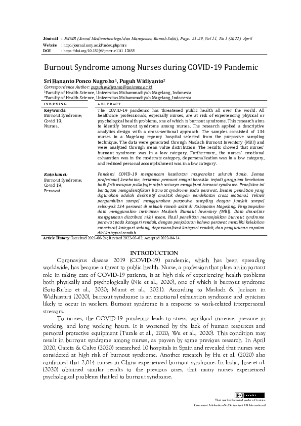 (PDF) Burnout Syndrome Among Nurses During COVID-19 Pandemic