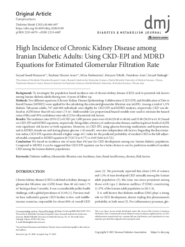 (PDF) High Incidence of Chronic Kidney Disease among Iranian Diabetic ...