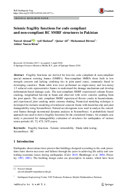 (PDF) Seismic fragility functions for code compliant and non-compliant ...
