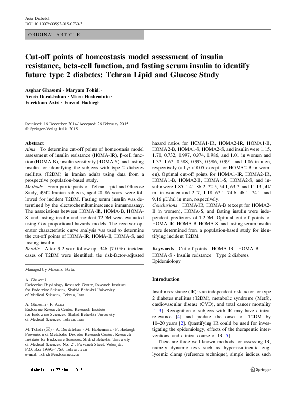 (PDF) Cut-off points of homeostasis model assessment of insulin ...