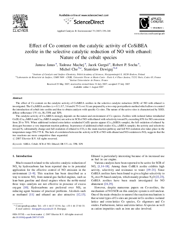 (PDF) Effect of Co content on the catalytic activity of CoSiBEA zeolite ...